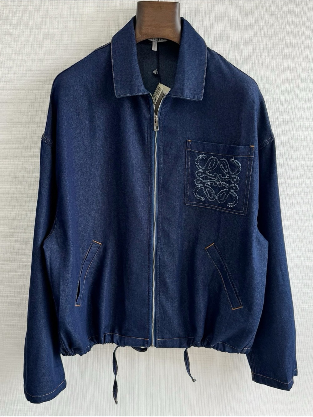 Loewe Navy Zip-Up Denim Shirt Jacket with Embroidered Chest Patch